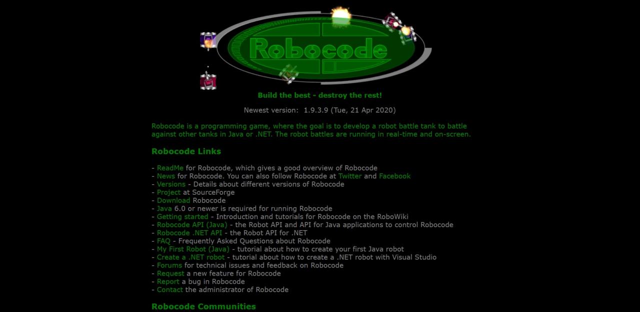 Screenshot of the online game for programmers Robocode