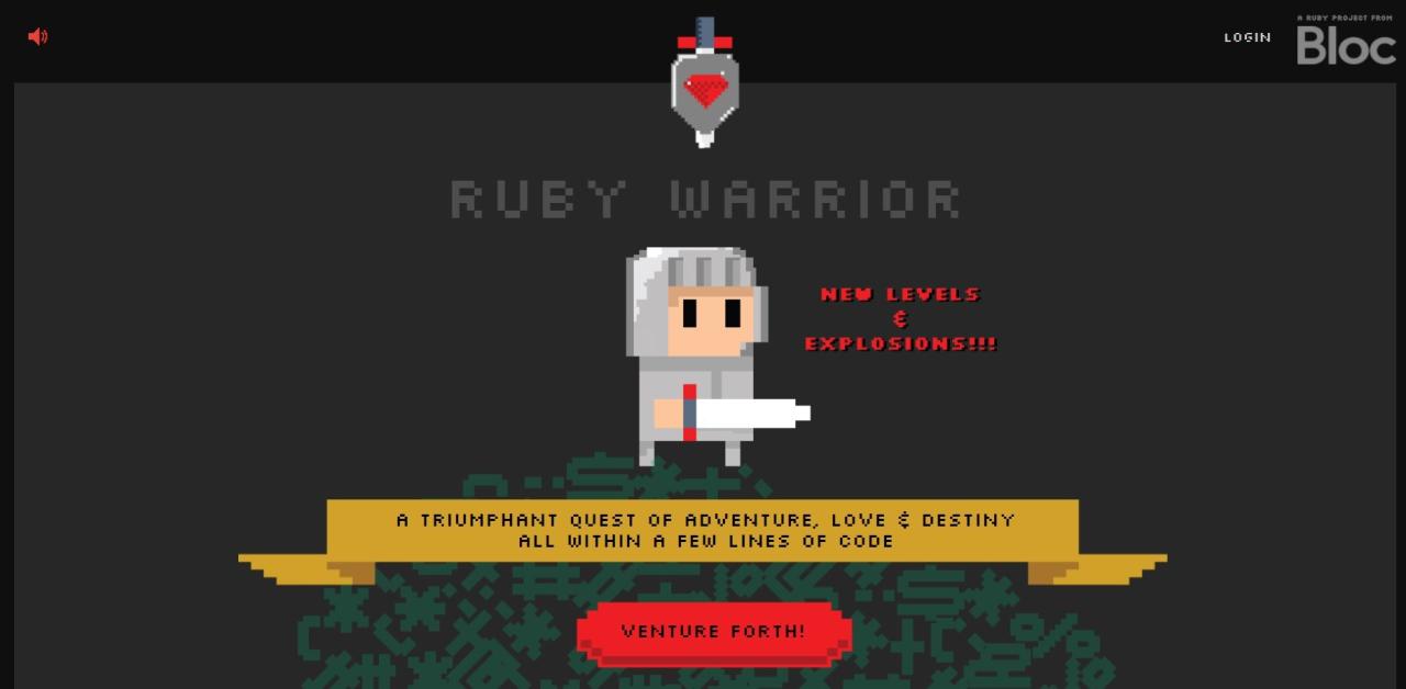 Screenshot of the online game for programmers Ruby Warrior